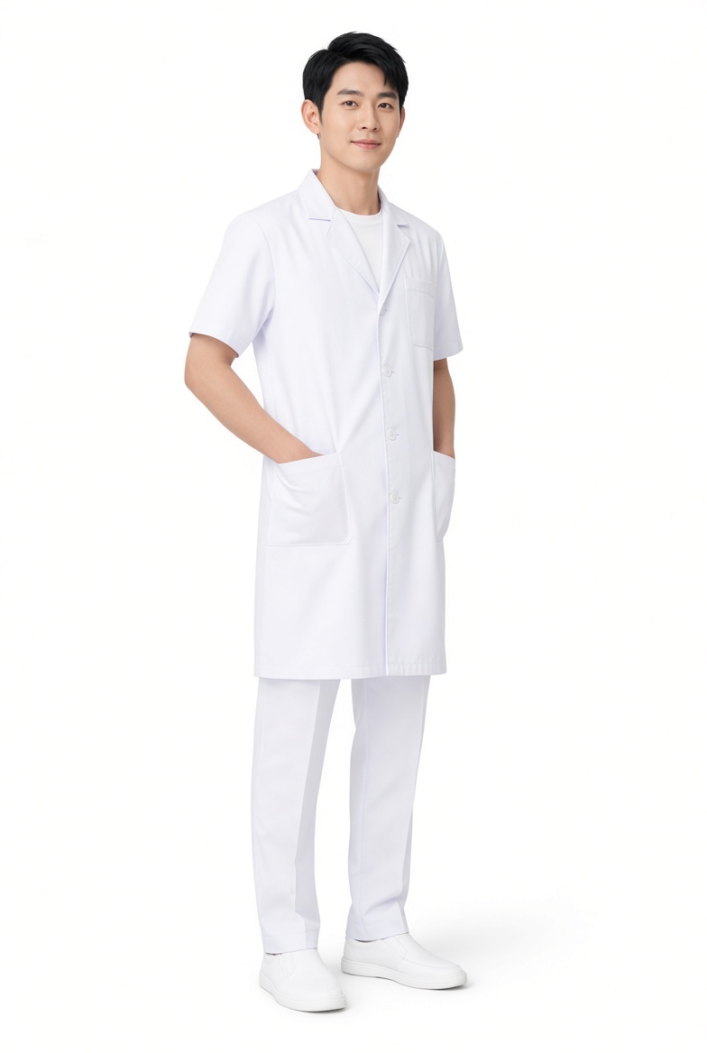 Đồng Phục Bác Sĩ Nam Mùa Hè YT-BSNA01: Mẫu Thiết Kế Áo Blouse Tay Ngắn Phối Quần Âu Chuẩn Y Khoa