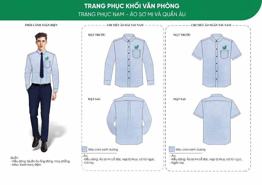 Đồng Phục Hành Chính Nam Mùa Hè YT-HCNA01H – Áo Sơ Mi Caro Xanh Dương Thanh Lịch Cho Nhân Viên — ảnh 4