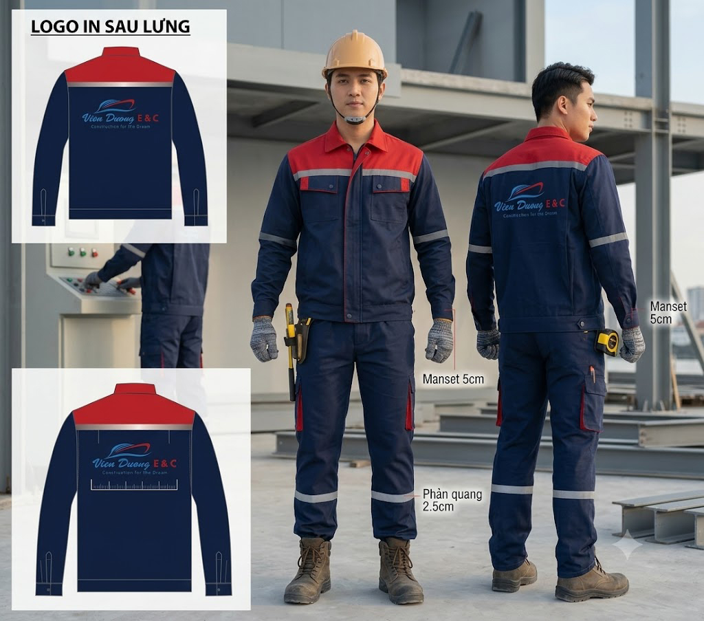 Quần Áo Bảo Hộ Cho Kỹ Sư TTK-UFVDENC: Áo Khoác Xanh Navy Phối Cổ Và Vai Màu Đỏ
