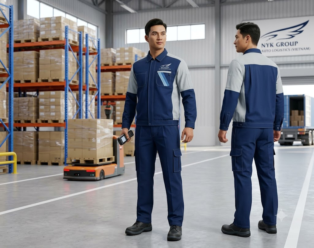 Quần Áo Bảo Hộ Kỹ Sư TTK-UFNYK – Vải Kaki 65/35, Phối Xanh Navy Và Xám