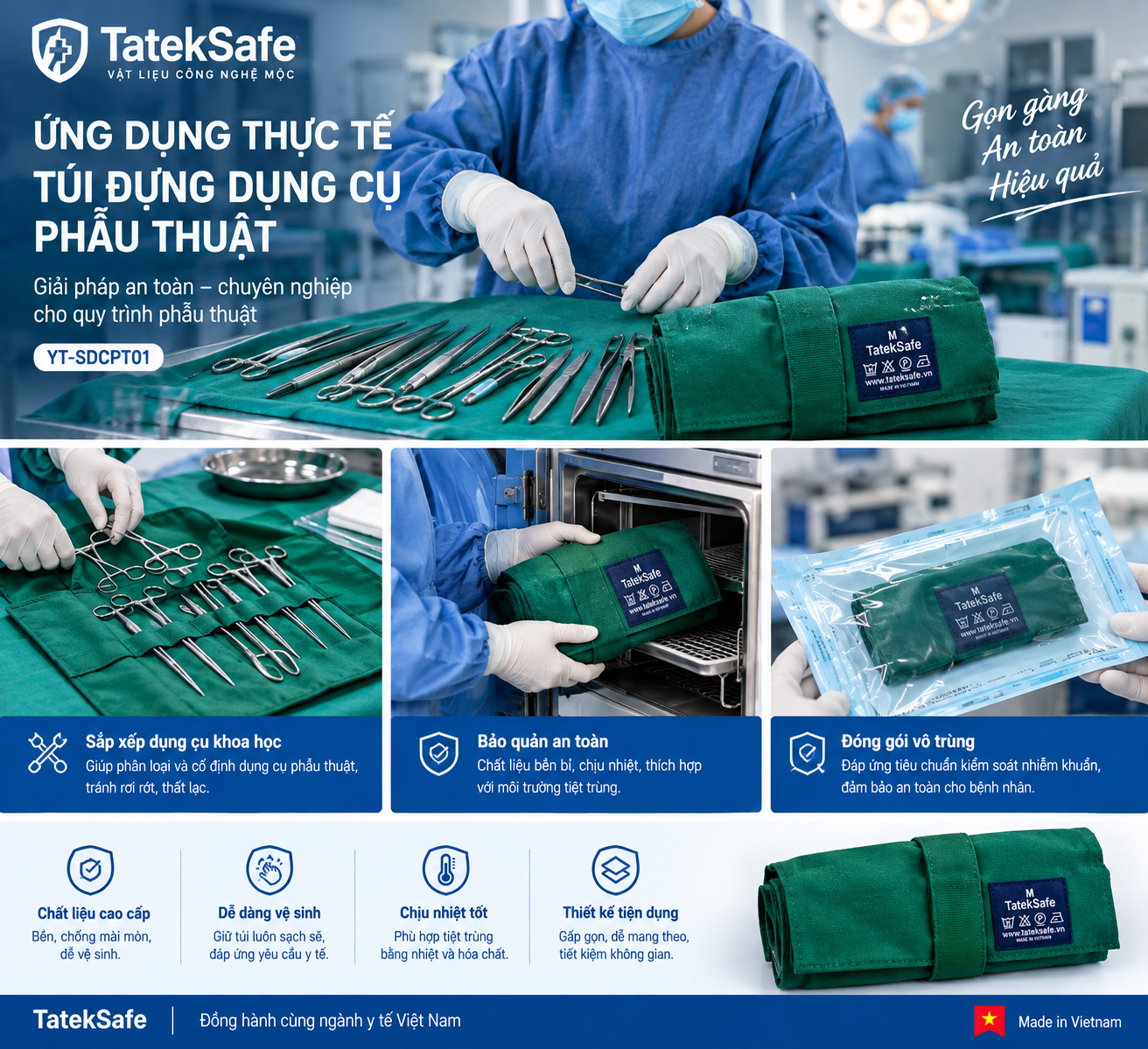 Túi Dụng Cụ Phẫu Thuật YT-SDCPT01 – Săng Cuộn Đựng Dụng Cụ 2 Tầng 18 Ngăn Chuẩn Tiệt Khuẩn