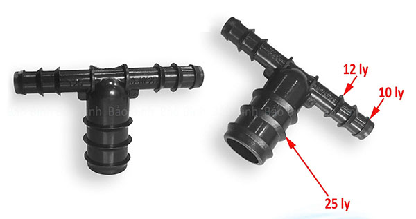 Tê 2 đầu 10-12ly + nối ống 25 ly LDPE