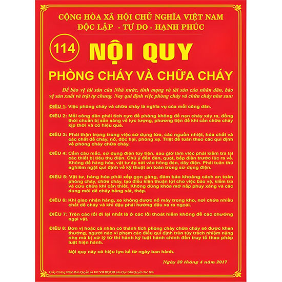 Bảng nội quy phòng cháy và chữa cháy