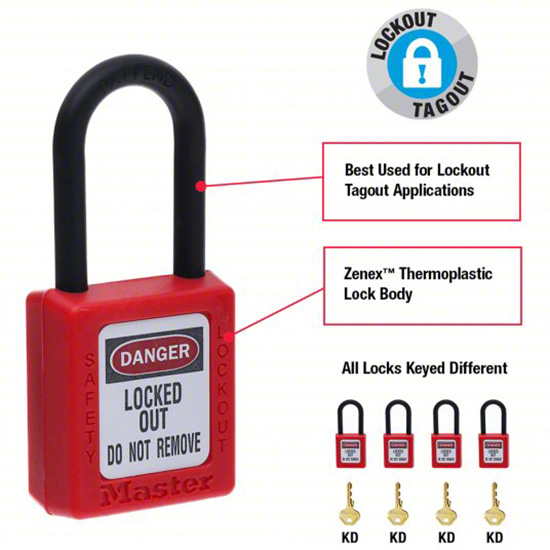 Khóa an toàn còng nylon 6mm Master Lock 406RED — ảnh 3