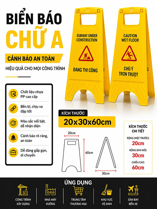 Biển Báo Cảnh Báo An Toàn Chữ A YD-AB– Biển Báo Khu Vực Thi Công, Sàn Ướt, Vệ Sinh — ảnh 3