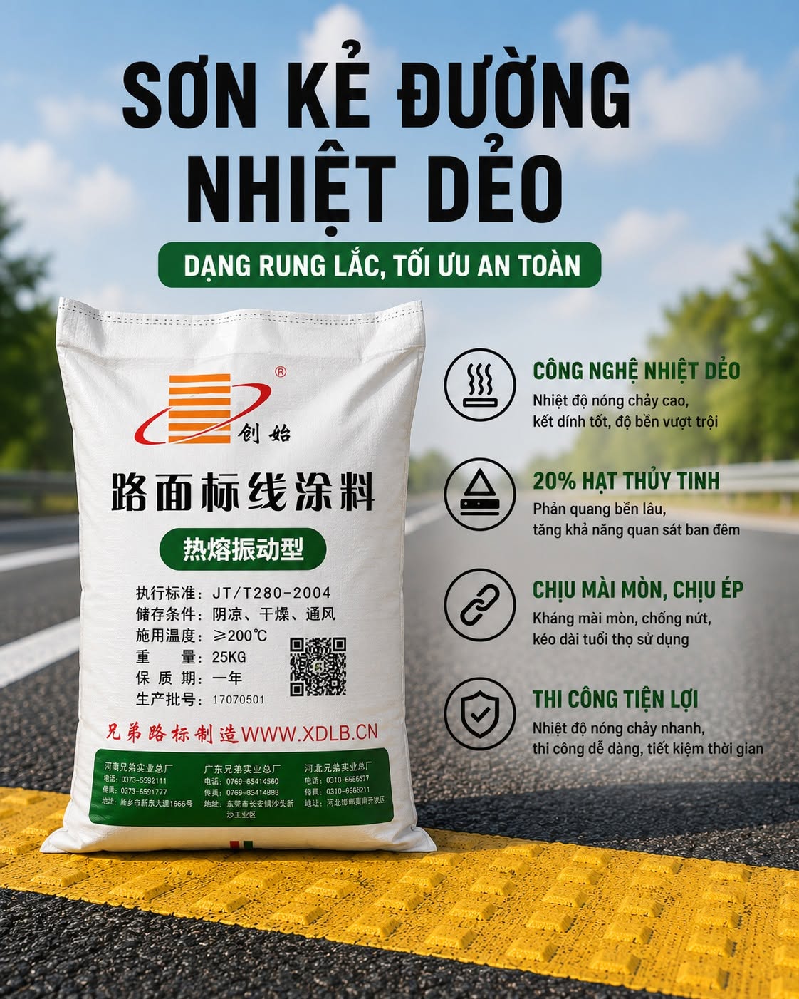 Sơn Nóng Chảy Kẻ Đường YD-CDLB – Sơn Kẻ Dường Nhiệt Dẻo Phản Quang, Chống Mài Mòn — ảnh 3