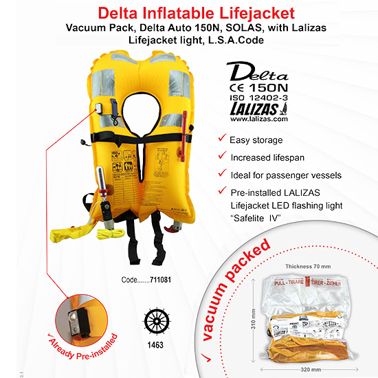 Áo phao bơm hơi tự thổi túi chân không Lalizas Delta 711081