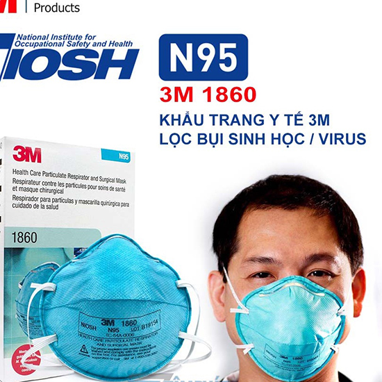 Khẩu trang y tế N95 lọc bụi sinh học 3M 1860