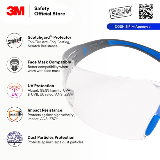 Kính bảo hộ Polycarbonate trong suốt 3M SF401SGAF