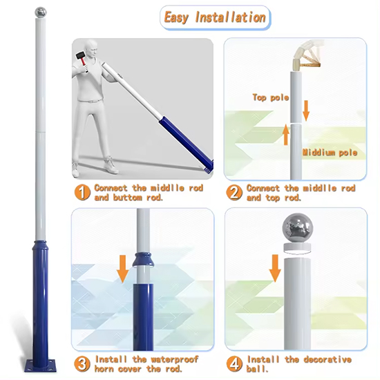 Cột đèn đường tròn ngoài trời bằng thép mạ kẽm cao 4m TRU-87