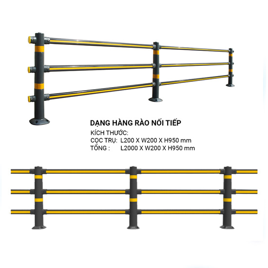 Rào phân cách cố định 3 thanh dạng nối tiếp HIQB-0103