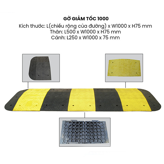 Gờ cao su giảm tốc chiều rộng 1m Hi-Q RSH-1075