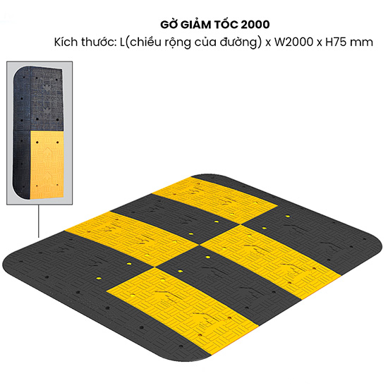 Gờ cao su giảm tốc chiều rộng 2m Hi-Q RSH-2075